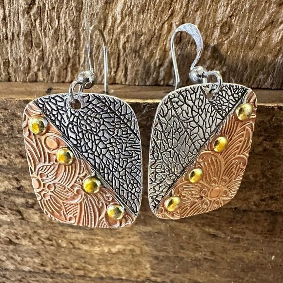 Handmade Bohemian Chic Copper Dangle Earring, Retro Ethnic Style , Gift Box - Picture 1 of 10